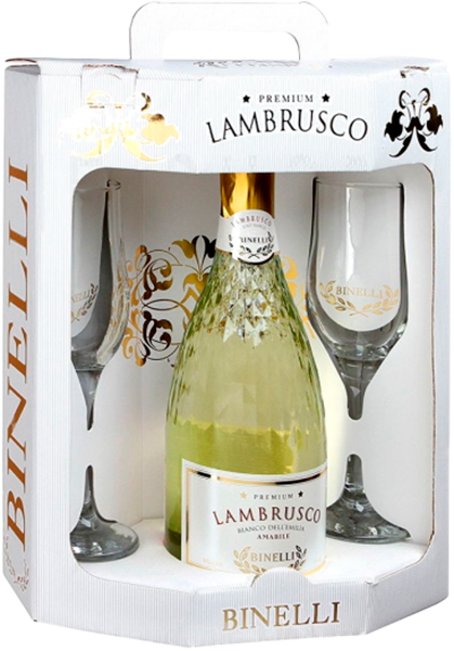 Binelli Premium Lambrusco dell`Emilia IGT Bianco Amabile Chiarli 1860 (gift box + 2 glasses)