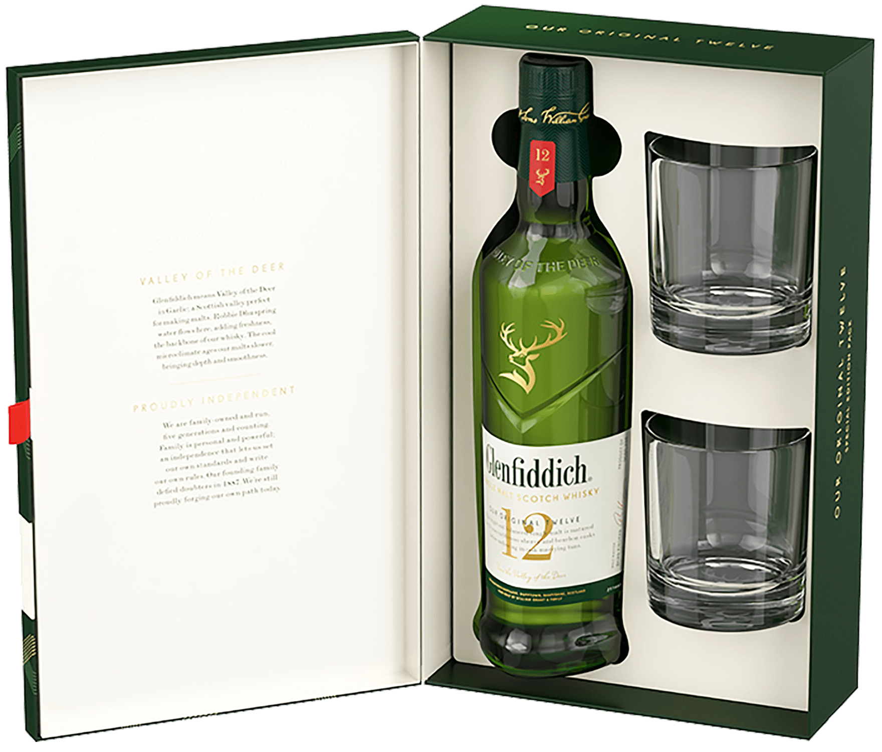 Glenfiddich Single Malt Scotch Whisky 12 y.o. (gift box with 2 glasses) glenfiddich 18 y o single malt scotch whisky gift box