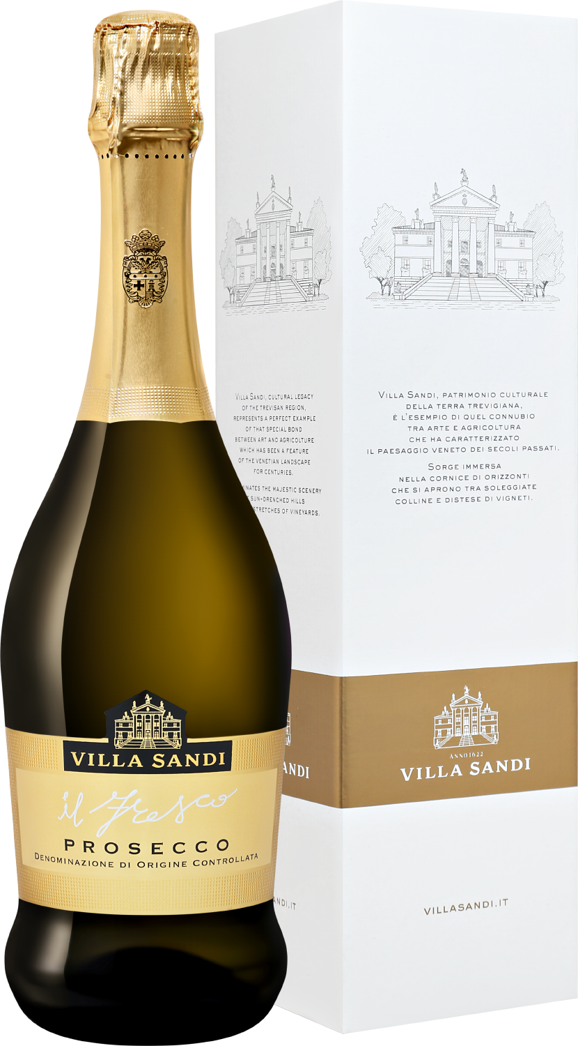 Игристое вино белое брют Villa Sandi Il Fresco Prosecco DOC (gift box)  урожая 2022 года 0.75 л (Вилла Санди Иль Фреско Просекко DOC в подарочной  упаковке), купить в магазине в Москве -