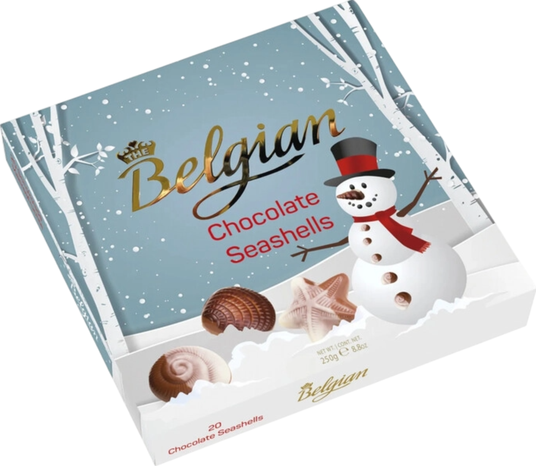 Белджин Шоколадные Снежки из белого шоколада в кокосовой стружке с начинкой пралине (новогодний дизайн) 0.2&nbsp;л