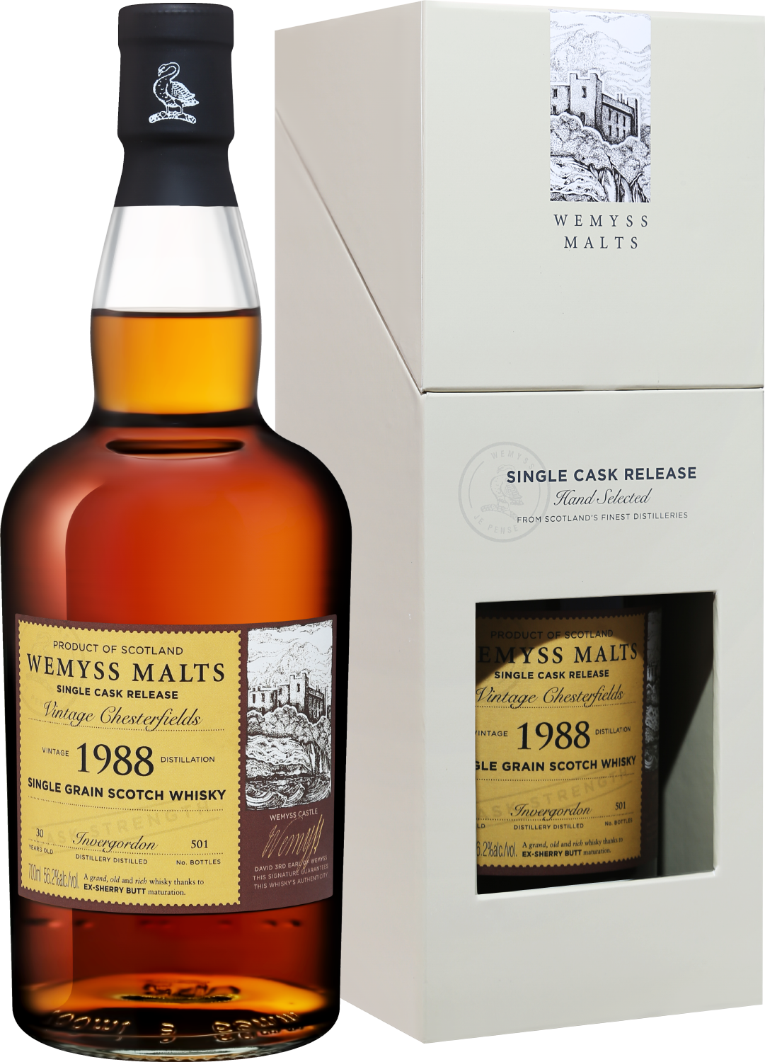 Wemyss Malts Vintage Chesterfields 1988 Invergordon Single Cask Single Grain Scotch Whisky 30 y.o. (gift box)