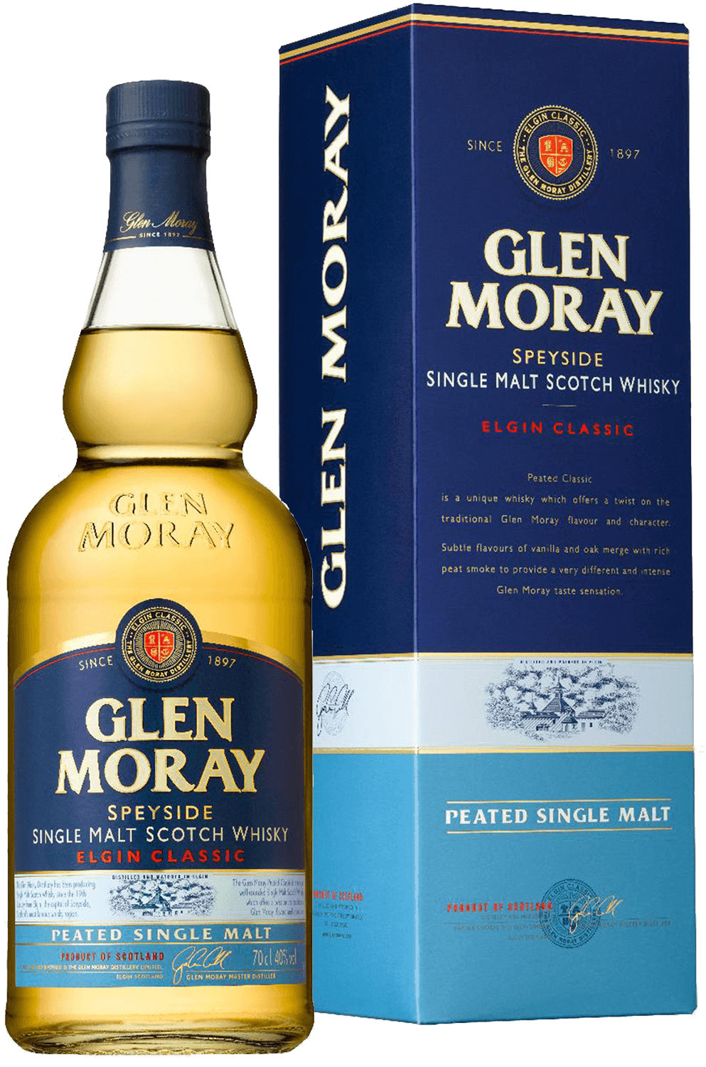 Glen Moray Elgin Classic Peated Speyside Single Malt Scotch Whisky (gift box)