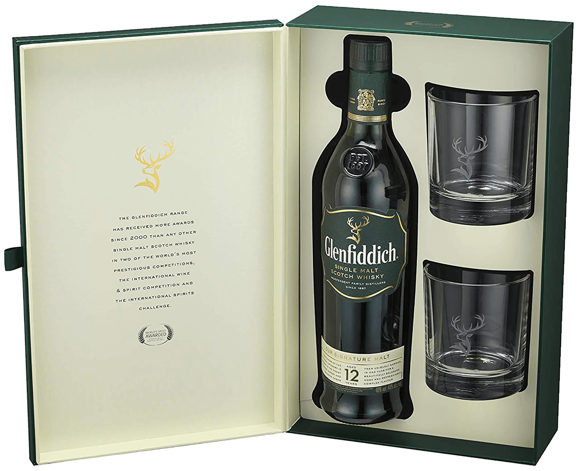 Glenfiddich 12 y.o. Single Malt Scotch Whisky (gift box with 2 glasses) glenfiddich single malt scotch whisky 15 yo gift box