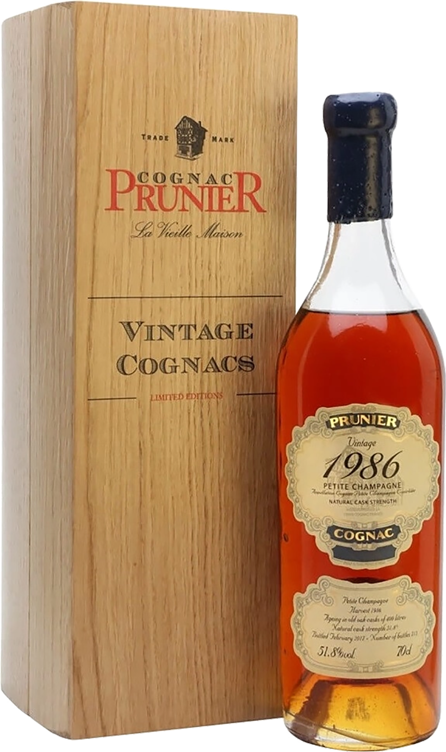 Prunier 1986 Petite Champagne Cognac (wooden box)