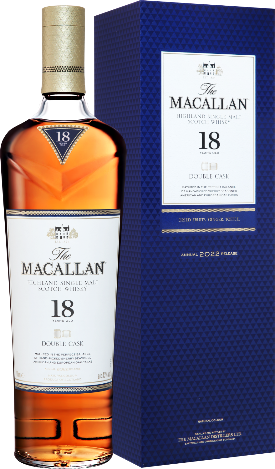 Виски Macallan Double Cask Highland Single Malt Scotch Whisky 18 y.o. (gift  box) 0.7 л (Макаллан Дабл Каск Хайлэнд Сингл Молт 18 Лет солодовый виски в  подарочной упаковке), купить в магазине в