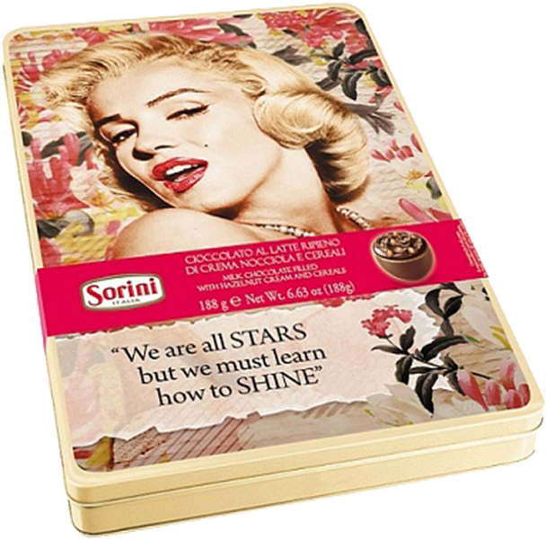 Сорини Ол Старс конфеты из молочного шоколада с ореховой начинкой и злаками в жестяной коробке 0.18&nbsp;л