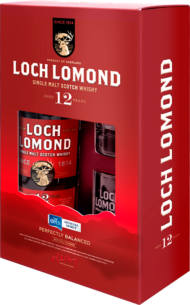 Loch Lomond Single Malt 12 y.o. Scotch Whisky (gift box with 2 glasses)
