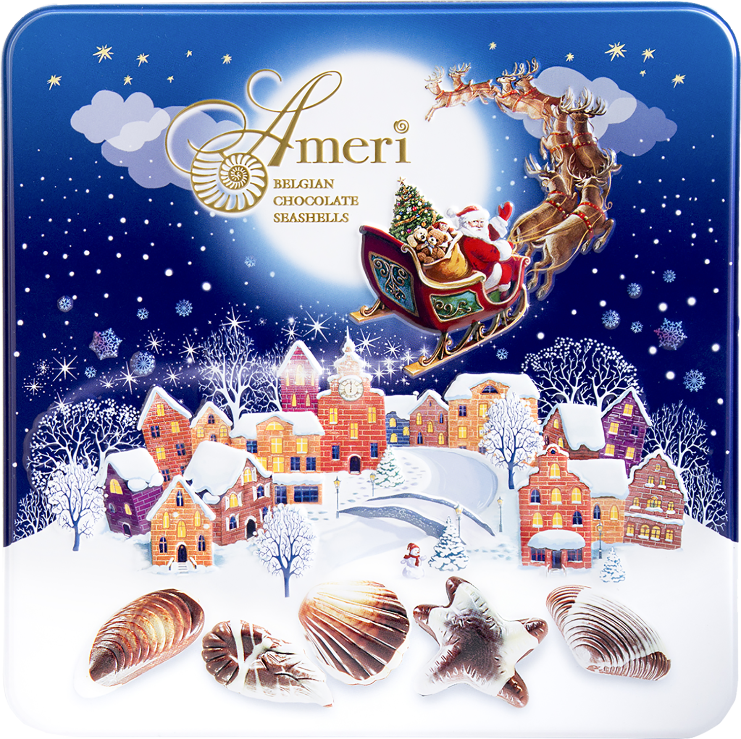 Амери Бельгийский Шоколад Ракушки в жестяной коробке (новогодний дизайн) 0.5&nbsp;л