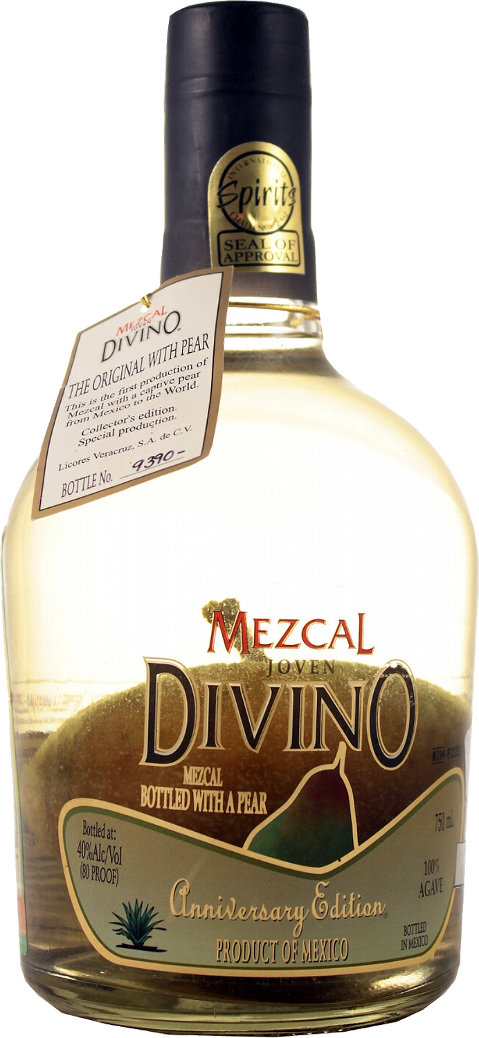 Mezcal Divino Joven with a Pear