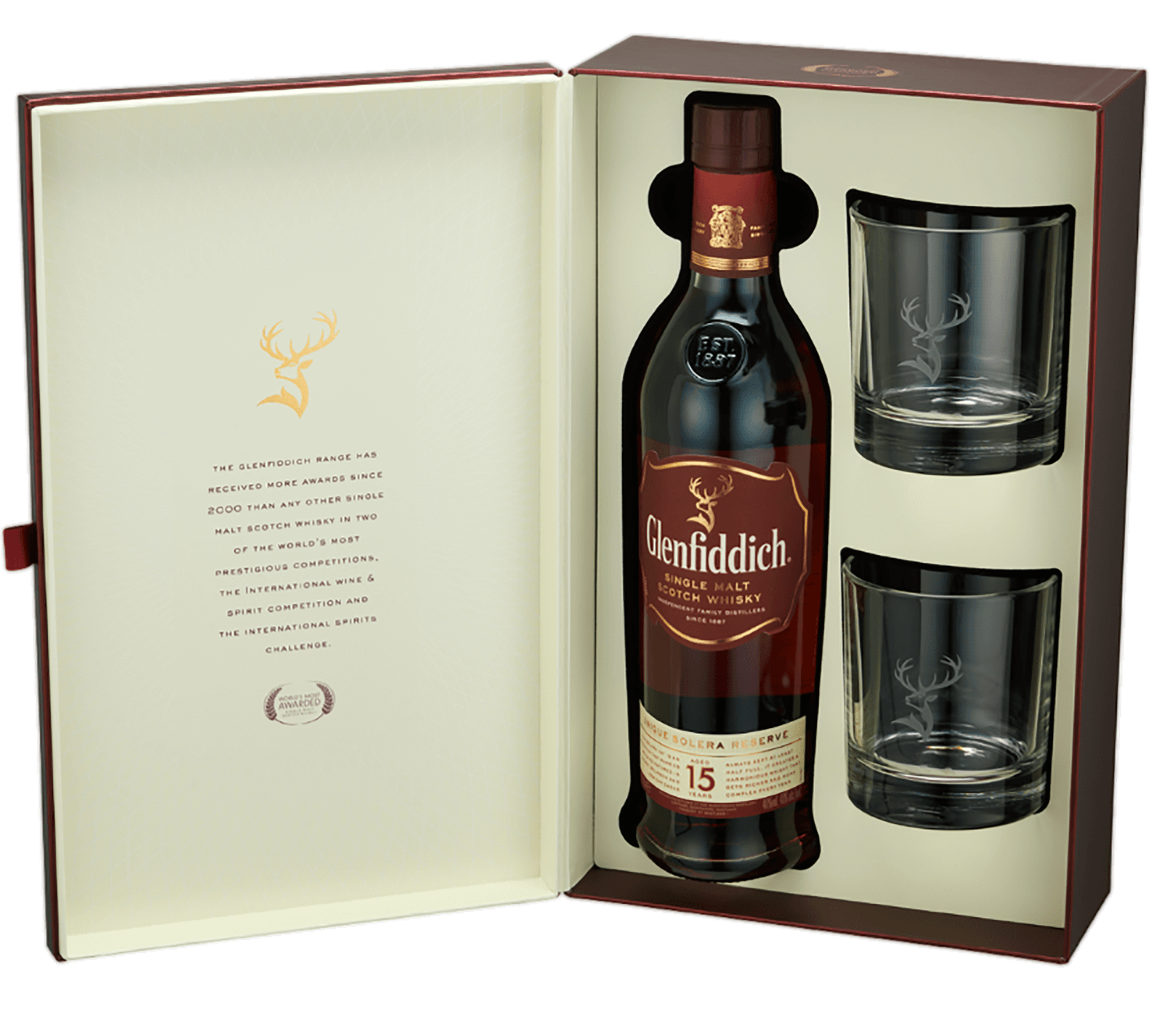 Glenfiddich 15 y.o. Single Malt Scotch Whisky (gift box with 2 glasses) the glenlivet founder s reserve single malt scotch whisky gift box with 2 glasses
