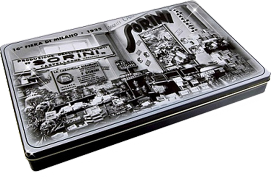 Сорини 1935 конфеты из молочного шоколада с начинками крем-какао и капучино в жестяной коробке 0.32&nbsp;л