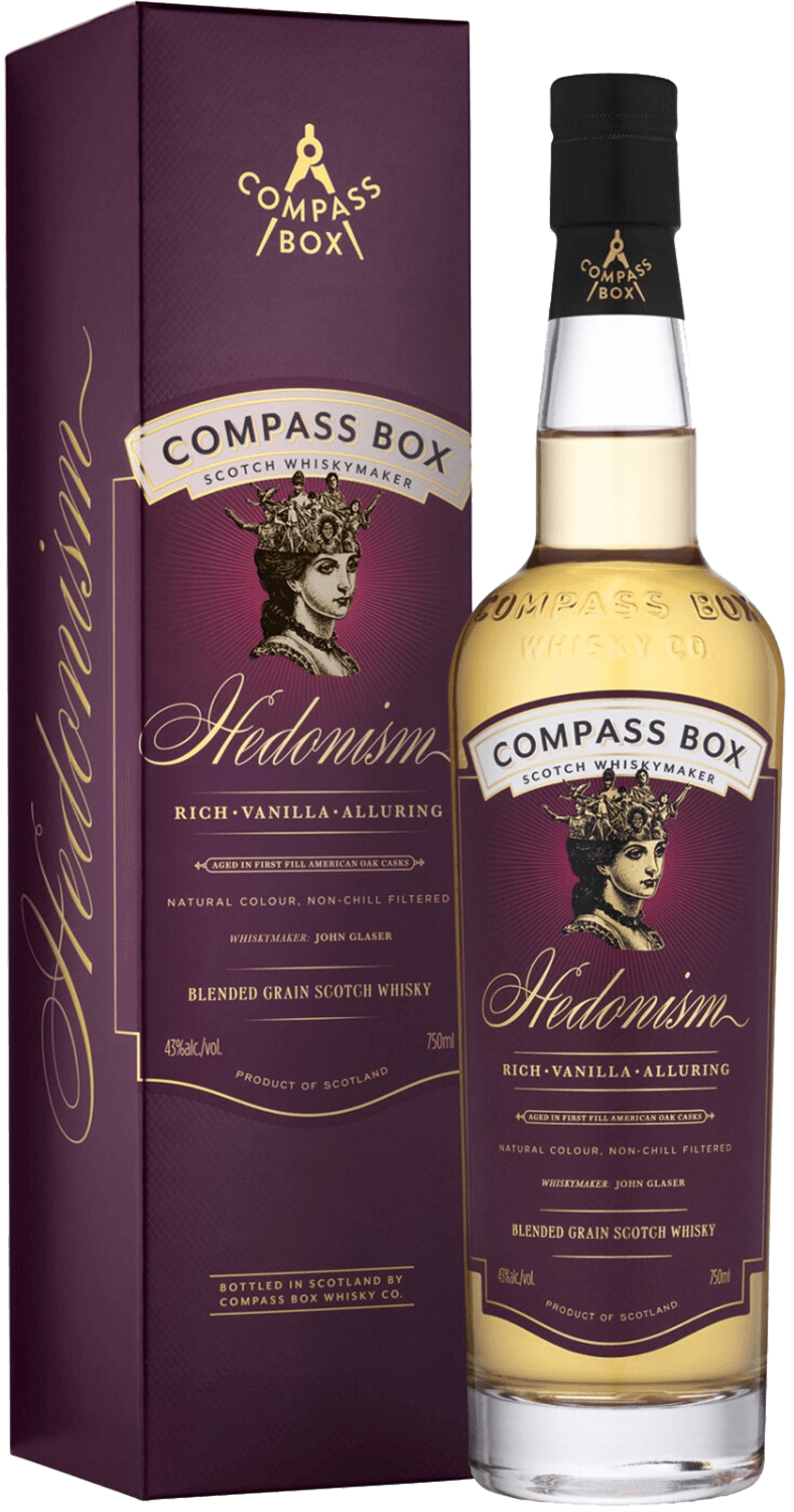Compass Box Hedonism Blended Grain Scotch Whisky angus dundee cask strength blended grain scotch whisky 50 y o gift box