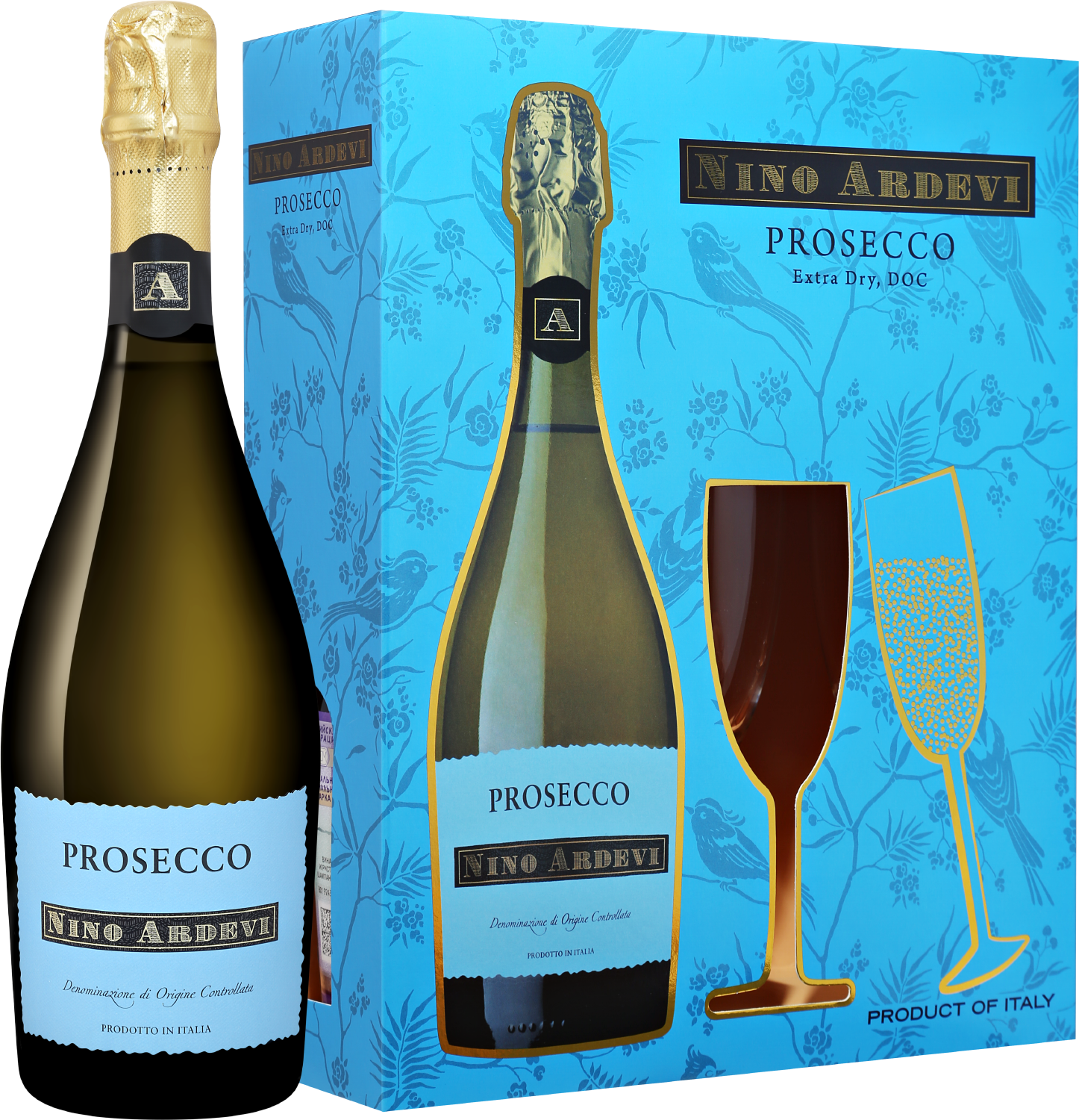 Nino Ardevi Prosecco DOC Extra Dry Progetti Agricoli (gift box with 2 glasses)