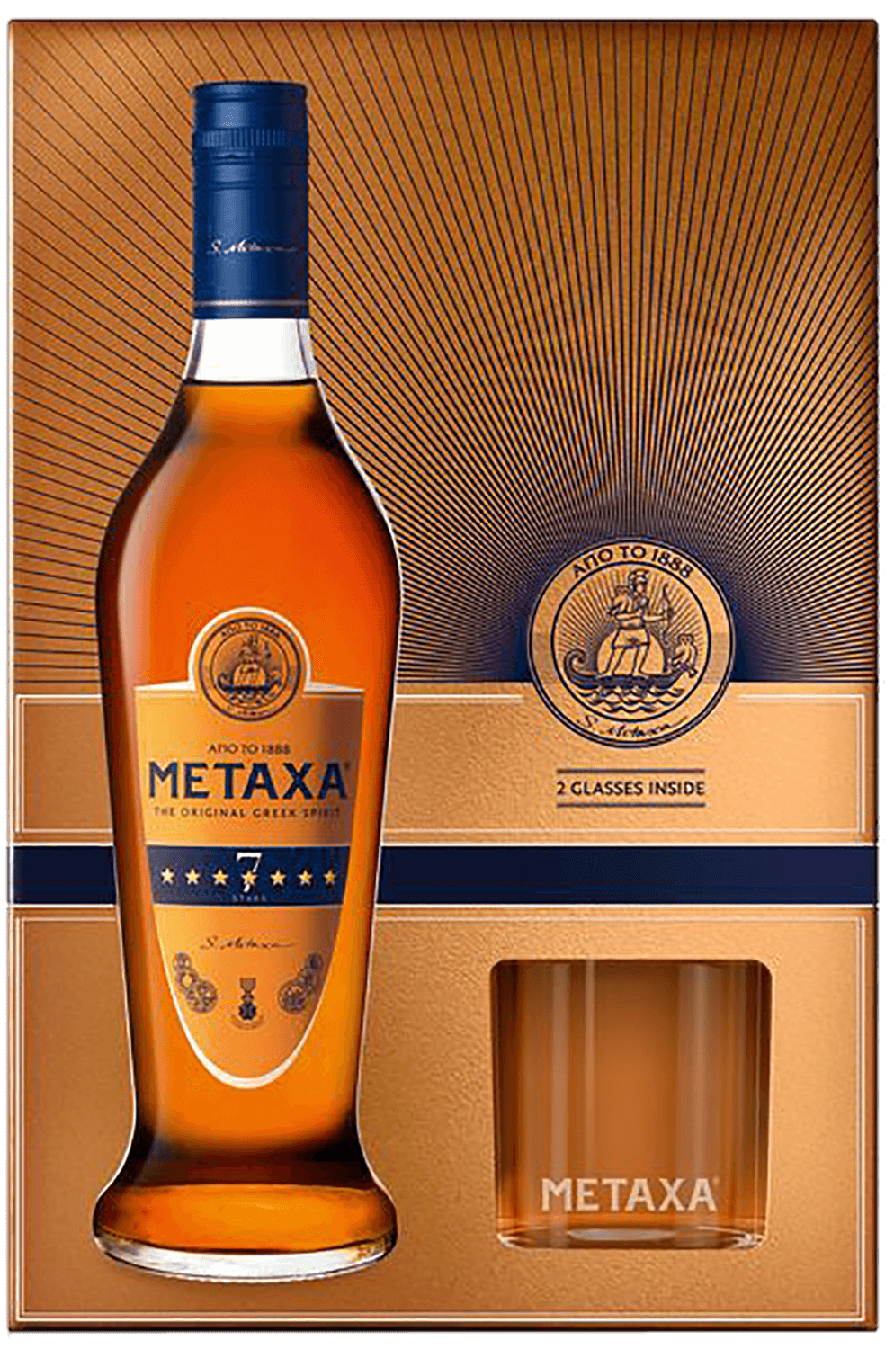 Metaxa 7 stars (gift box with two glasses) noy tradicionniy armenian brandy 5 y o in gift box with two glasses