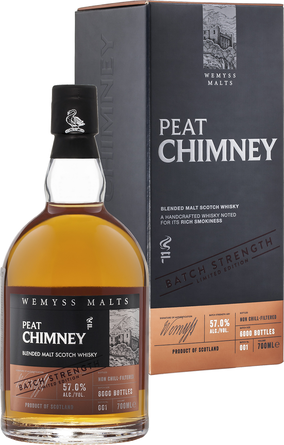 Peat Chimney Batch Strength Wemyss Malts blended malt scotch whisky wemyss malts the hive batch strength blended malt scotch whisky gift box