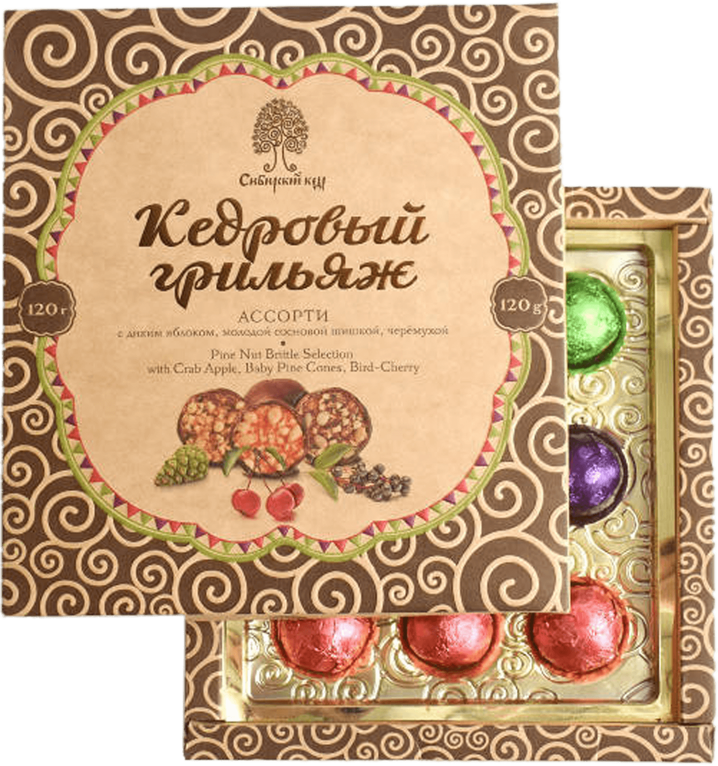Кедровый Грильяж Ассорти (яблоко, шишка, черемуха) Сибирский Кедр 120г