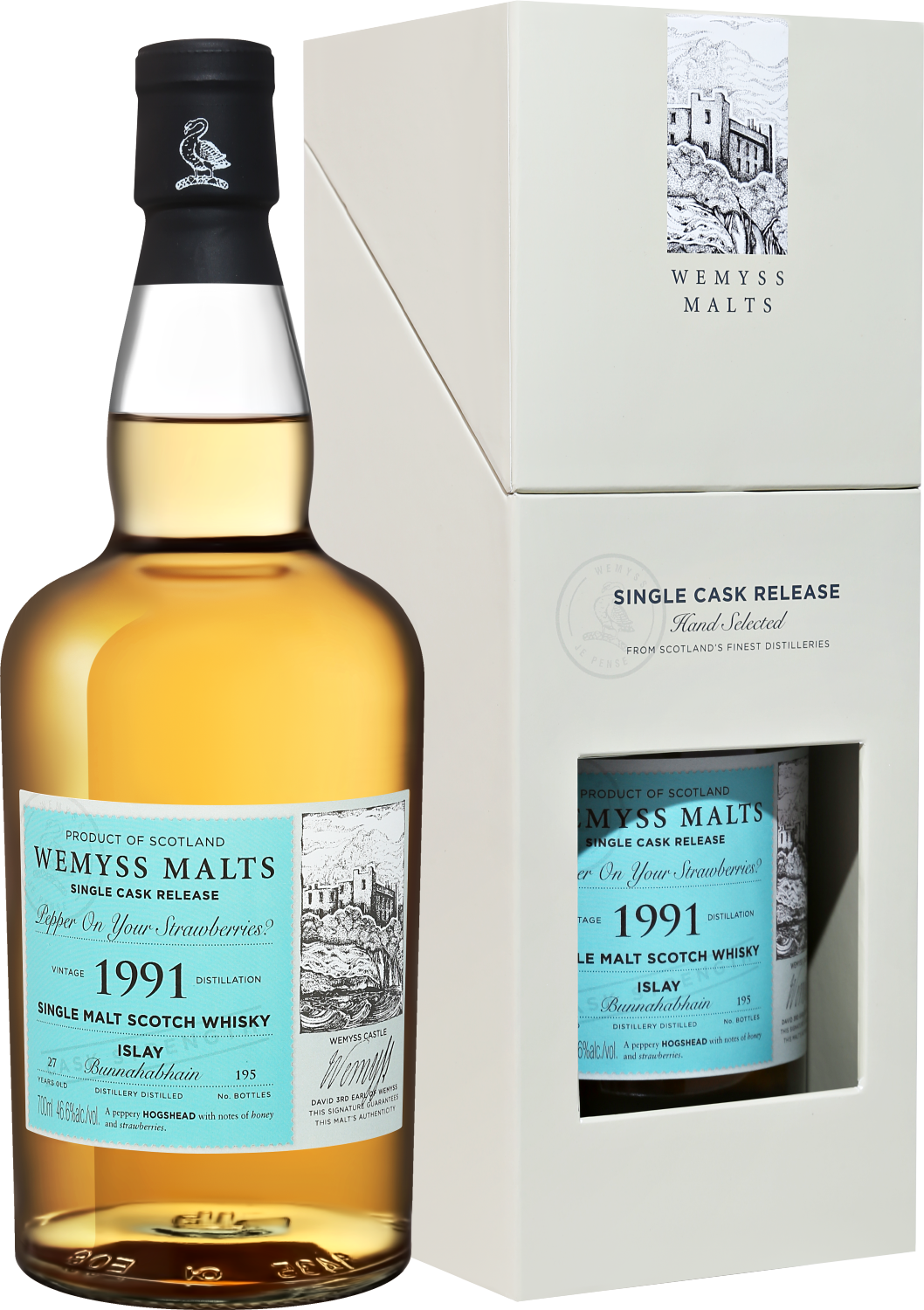 Wemyss Malts Pepper On Your Srawberries?  Bunnahabhain 1991 Islay Single Cask Single Malt Scotch Whisky 27 y.o. (gift box)