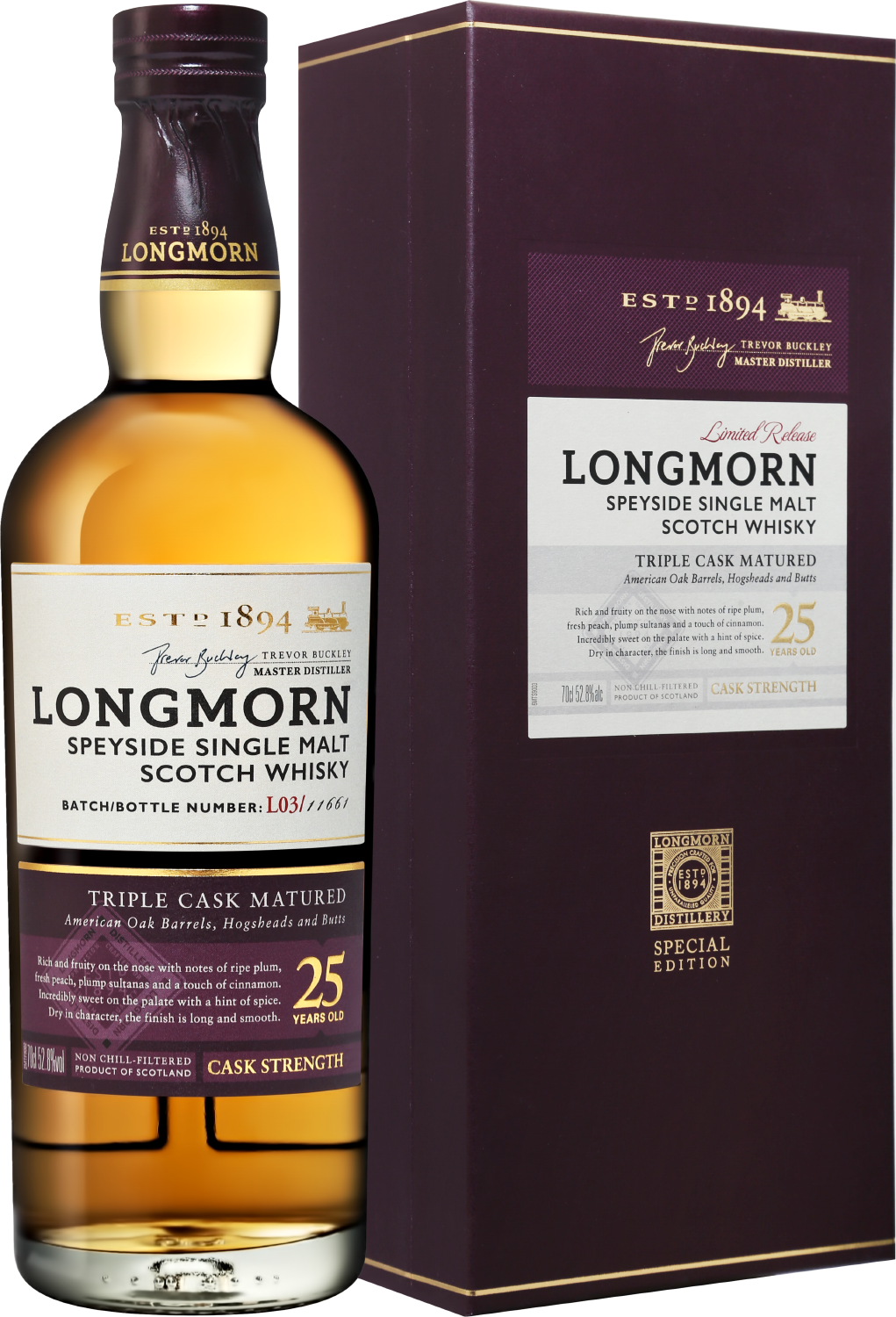 Longmorn Speyside Triple Cask Matured Single Malt Scotch Whisky 25 Y.O. (gift box)