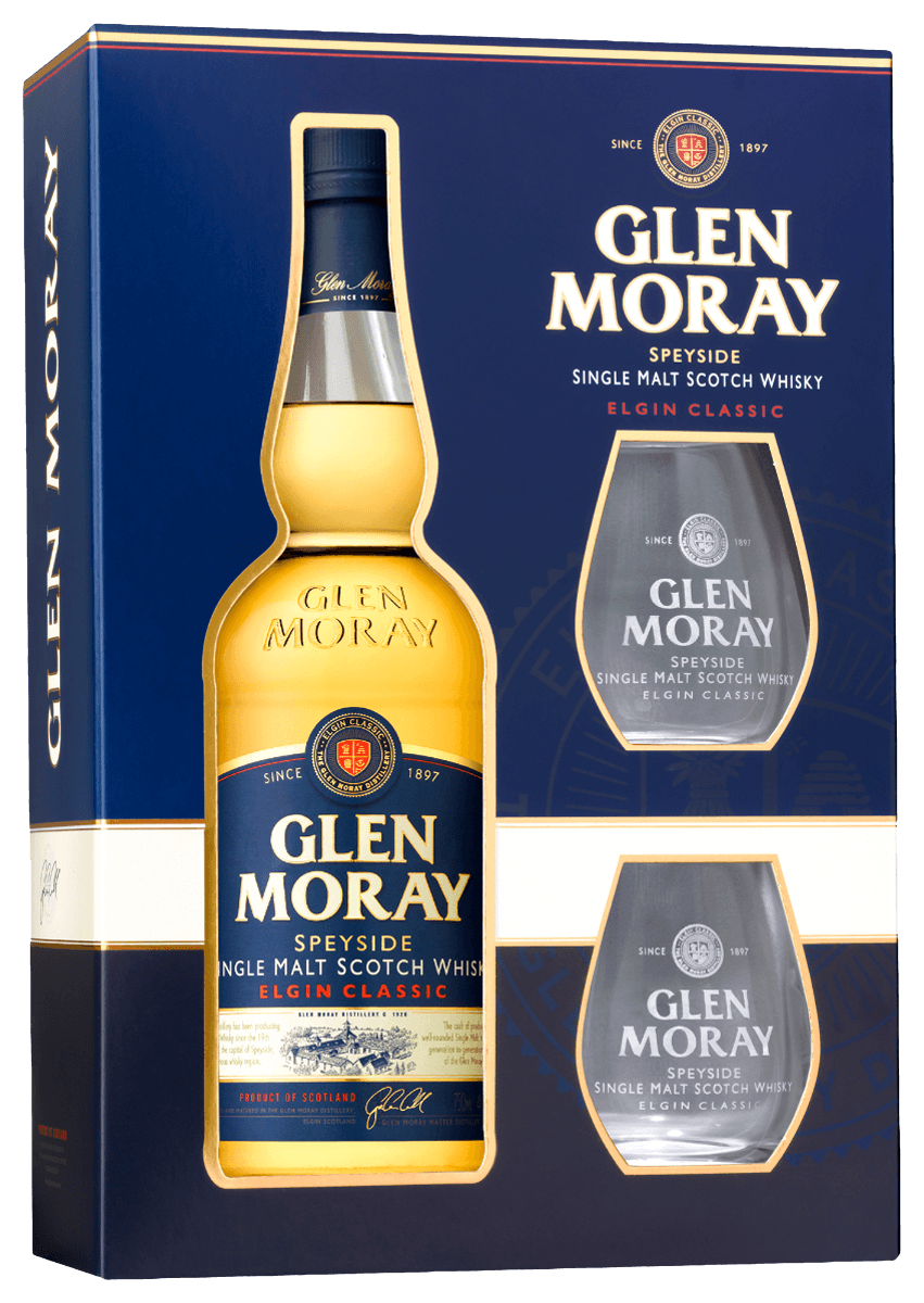 Glen Moray Elgin Classic Single Malt Scotch Whisky (gift box with two glasses)