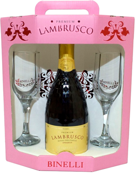 Binelli Premium Lambrusco dell`Emilia IGT Rosso Amabile Chiarli 1860 (gift box + 2 glasses)