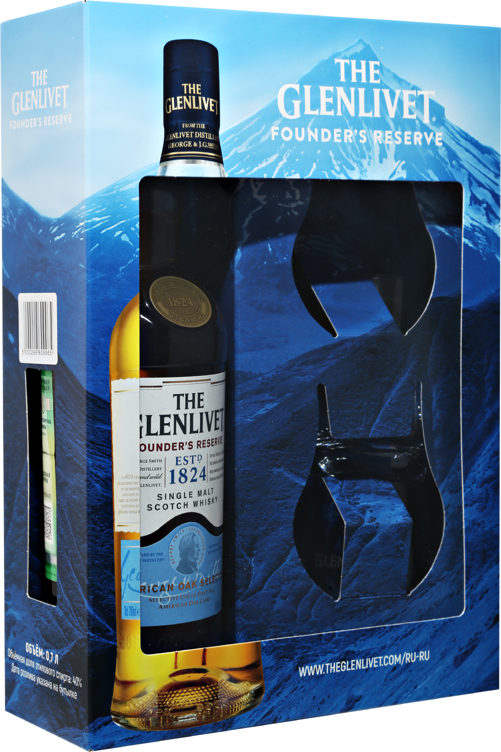 The Glenlivet Founder's Reserve Single Malt Scotch Whisky (gift box with 2 glasses) glenfiddich 12 y o single malt scotch whisky gift box with 2 glasses