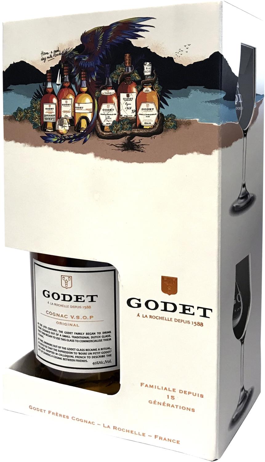 Godet Original Cognac VSOP (gift box with 2 glasses) drappier andquot grande sendreeandquot gift box with 2 glasses
