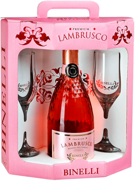 Binelli Premium Lambrusco dell`Emilia IGT Rosato Chiarli 1860 (gift box + 2 glasses)