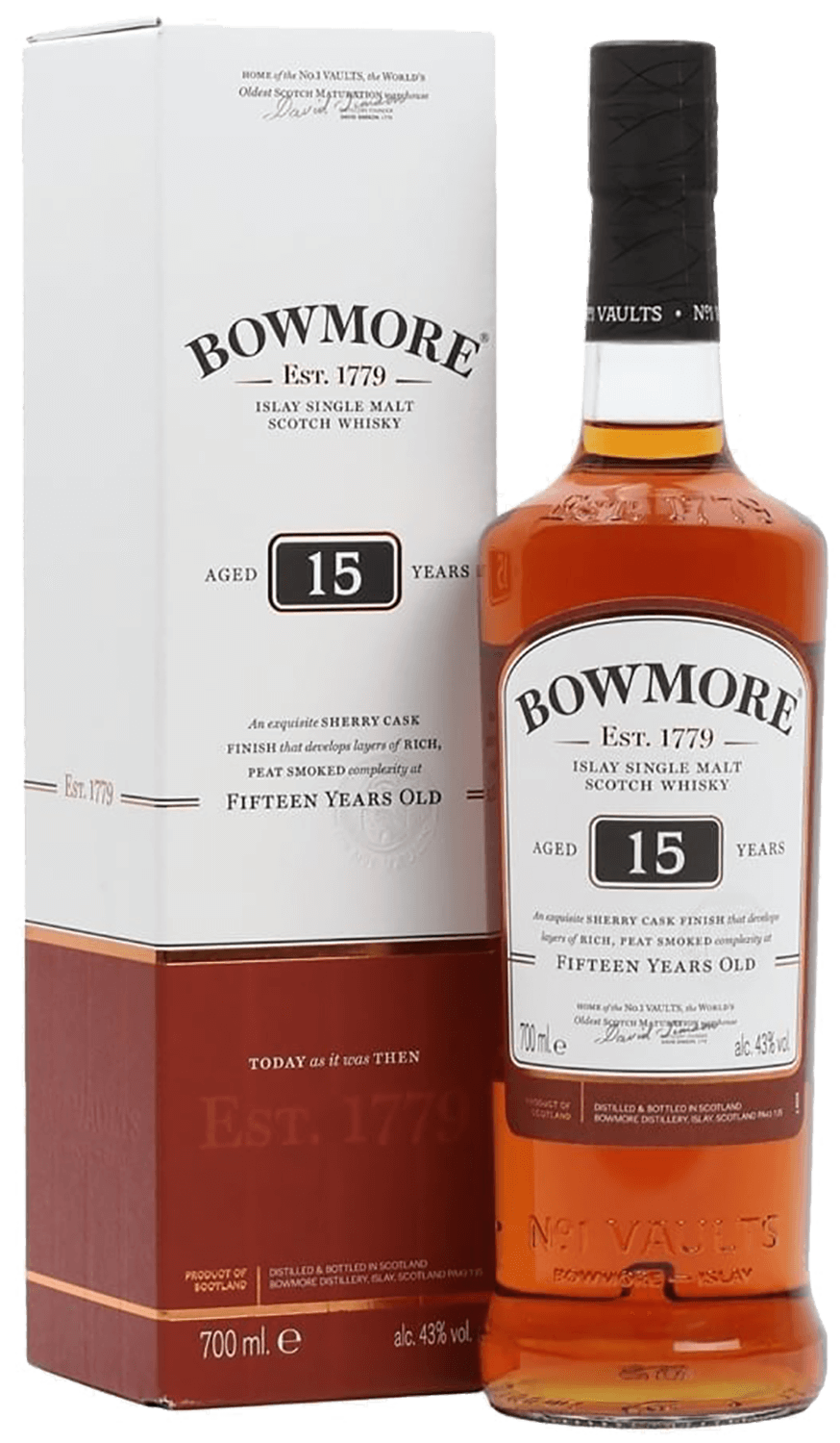 Bowmore 15 y.o. Islay single malt scotch whisky (gift box) bunnahabhain stiuireadair islay single malt scotch whisky gift box