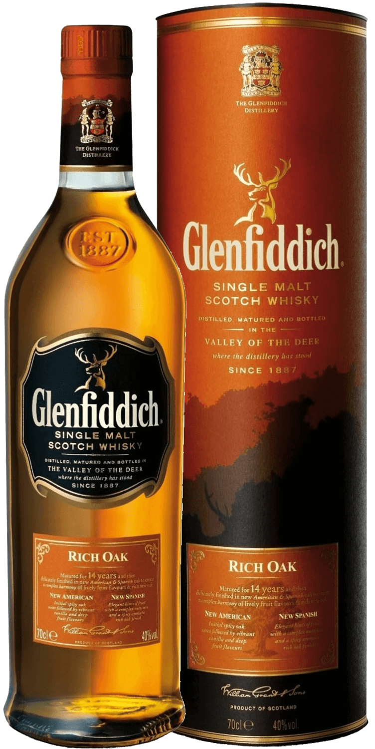 Glenfiddich Rich Oak 14 y.o. Single Malt Scotch Whisky (gift box) glenfiddich single malt scotch whisky 12 y o gift box with 2 glasses