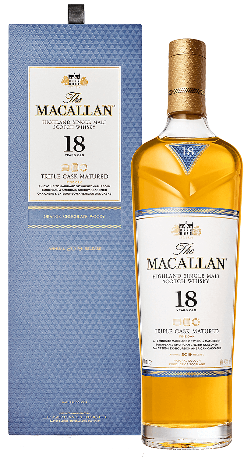 Macallan Triple Cask Matured 18 y.o. Highland single malt scotch whisky (gift box) macallan sherry oak cask 18 y o highland single malt scotch whisky gift box