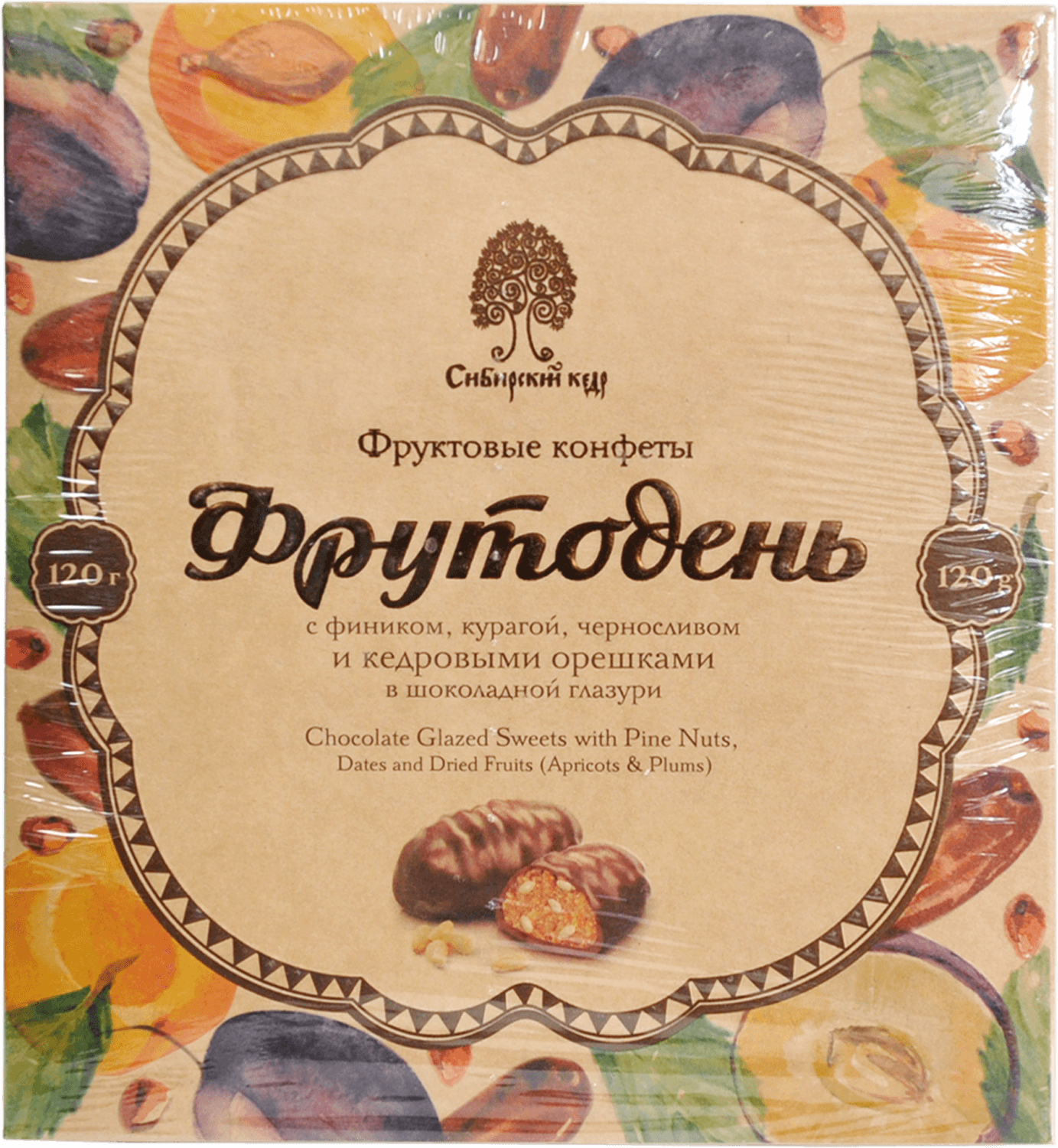 Продукты питания Chocolate Glazed Sweets with Pine Nuts and Dried Fruits  Siberian Cedar 120г (Конфеты Фрутодень с кедровыми орешками в шоколадной  глазури Сибирский Кедр), купить в магазине в Саратове - цена, отзывы