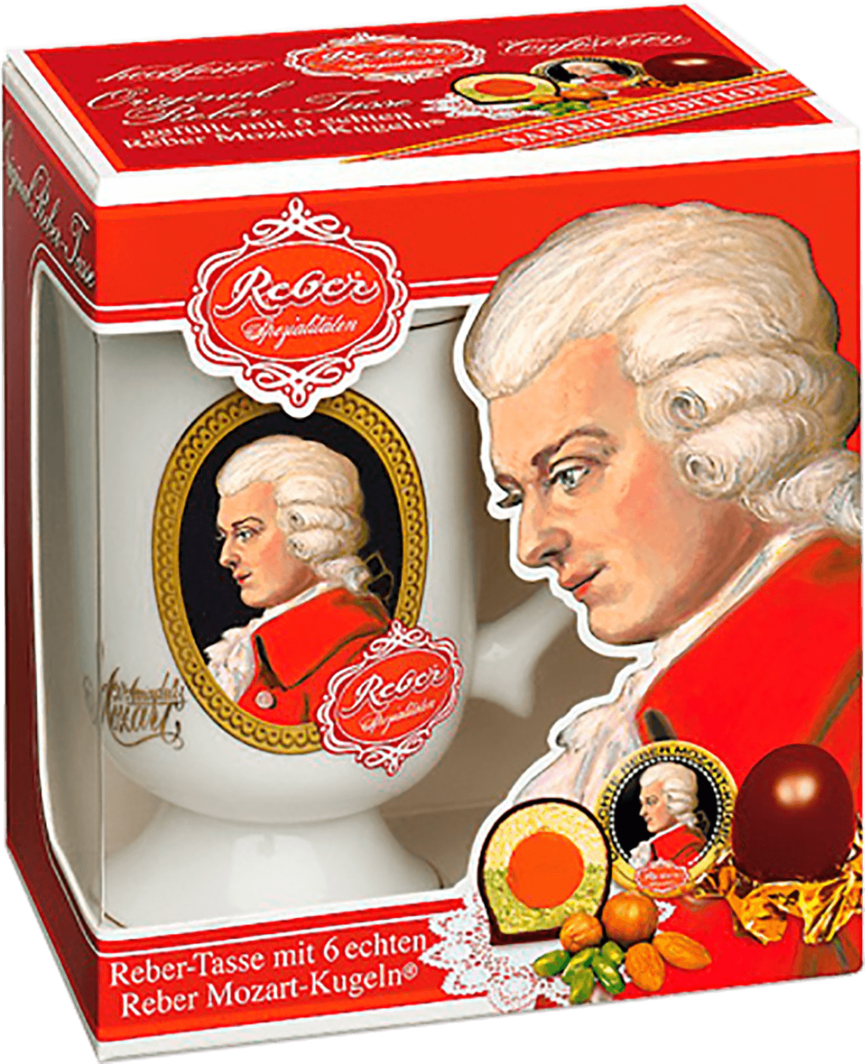 Mozart assorted chocolate candies in ceramic mug Reber mozart assorted chocolate candies in ceramic mug reber