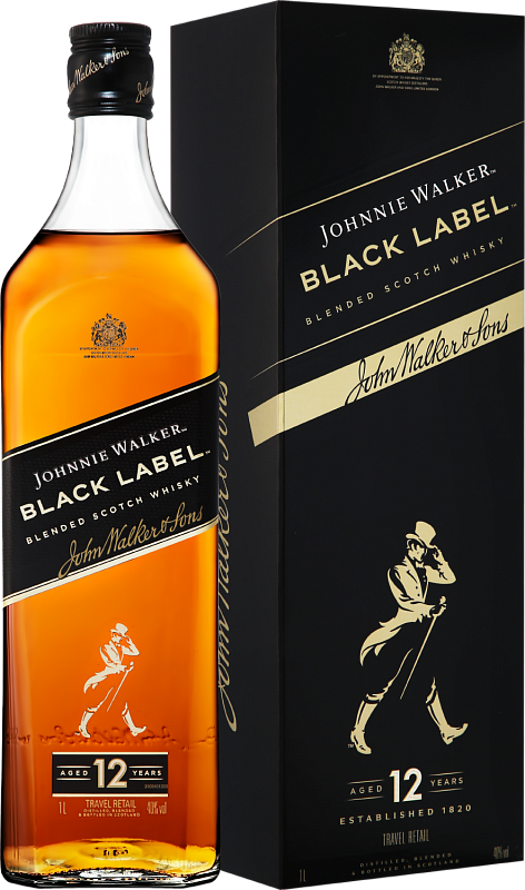 Джонни Уокер Блэк Лэйбл Блендед купажированный виски в подарочной упаковке 1 л