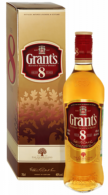 Грантс 8 лет купажированный шотландский виски в подарочной упаковке с двумя стаканами 0.7 л