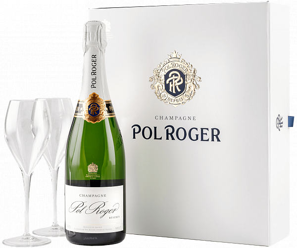 Шампанское Pol Roger Reserve Champagne AOC (gift box with 2 glasses), 0.75 л