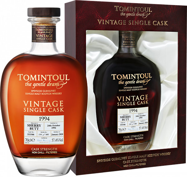 Виски Tomintoul 1994 Speyside Glenlivet Vintage Single Cask Single Malt Scotch Whisky (gift box), 0.7 л