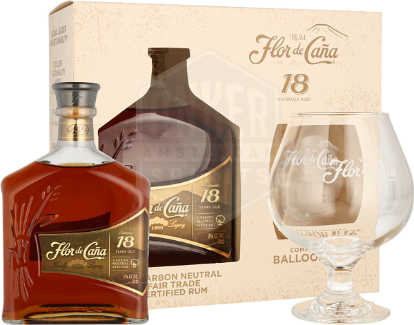 Ром Flor de Cana 18 Centenario Licorera de Nicaragua (gift box with glass), 0.7 л