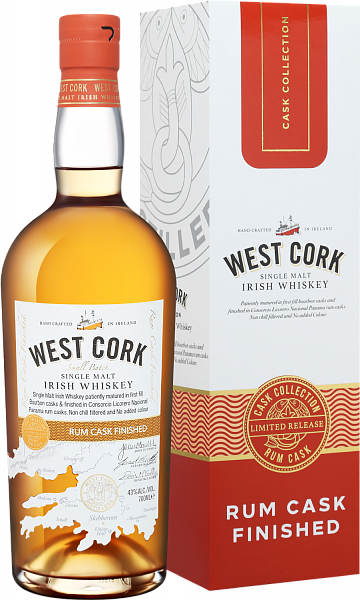 West Cork Small Batch Rum Cask Finished Single Malt Irish Whiskey (gift box), 0.7 л