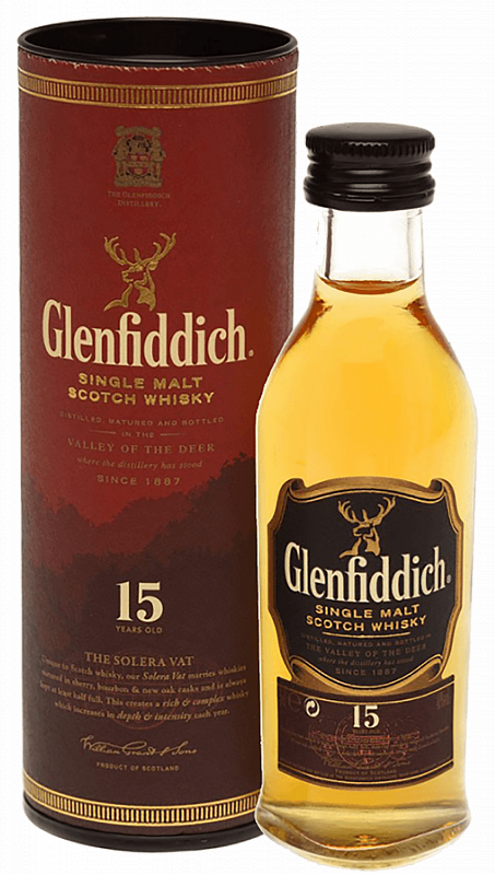 Гленфиддик Сингл Молт Односолодовый Шотландский Виски 15 лет в подарочной упаковке 0.05 л