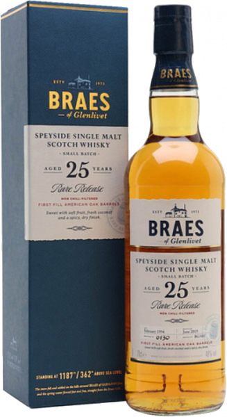 Виски Braes of Glenlivet 25 y.o. Single Malt Scotch Whisky (gift box), 0.7 л