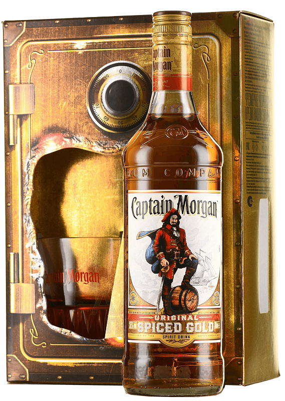Капитан Морган Пряный Золотой спиртной напиток на основе рома в подарочной упаковке со стаканом 1 л