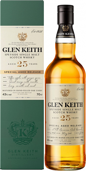 Виски Glen Keith 25 y.o. Single Malt Scotch Whisky (gift box), 0.7 л