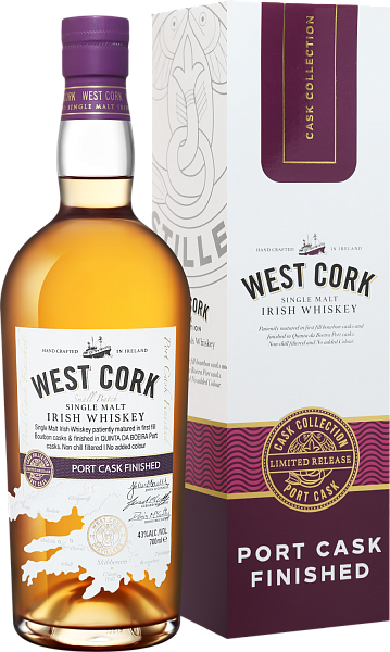 Виски West Cork Small Batch Port Cask Finished Single Malt Irish Whiskey (gift box), 0.7 л