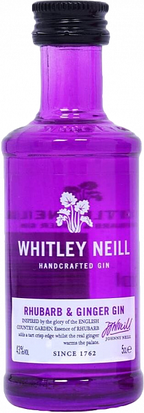 Джин Whitley Neill Rhubarb & Ginger Handcrafted Dry Gin, 0.05 л