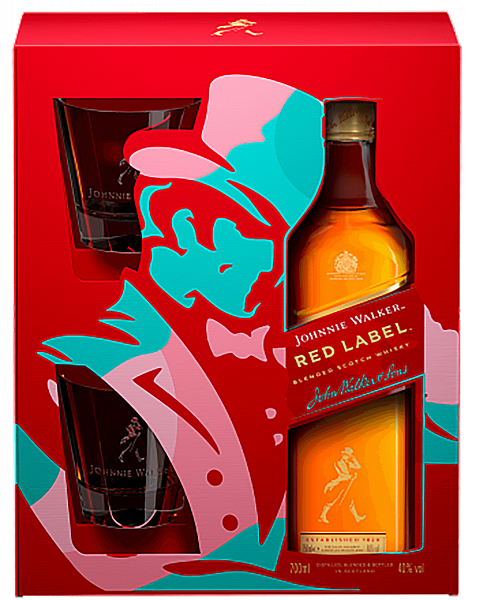 Виски Johnnie Walker Red Label Blended Scotch Whisky (gift box with 2 glasses), 0.7 л