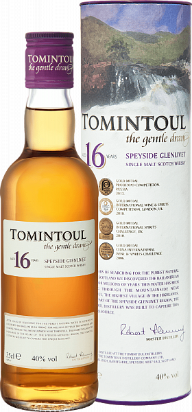 Виски Tomintoul Speyside Glenlivet Single Malt Scotch Whisky 16 YO (gift box), 0.35 л