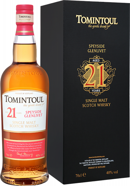 Tomintoul Speyside Glenlivet Single Malt Scotch Whisky 21 YO (gift box), 0.7 л