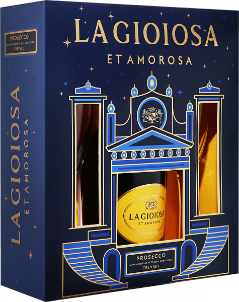 Итальянское игристое вино La Gioiosa Prosecco DOC in gift box with two glasses, 0.75 л