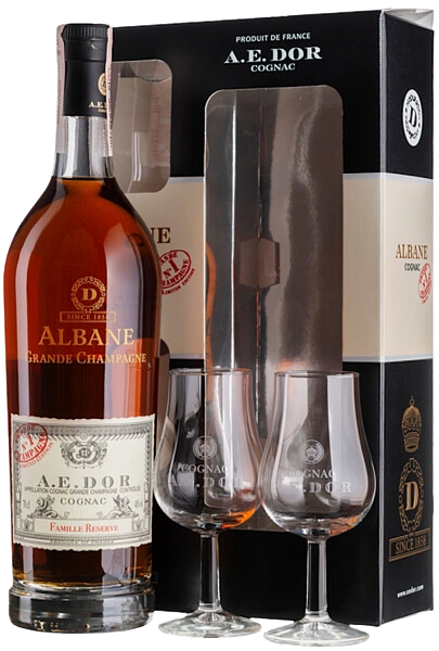 Коньяк A.E.Dor Albane Grande Champagne в подарочной упаковке с двумя бокалами, 0.7 л