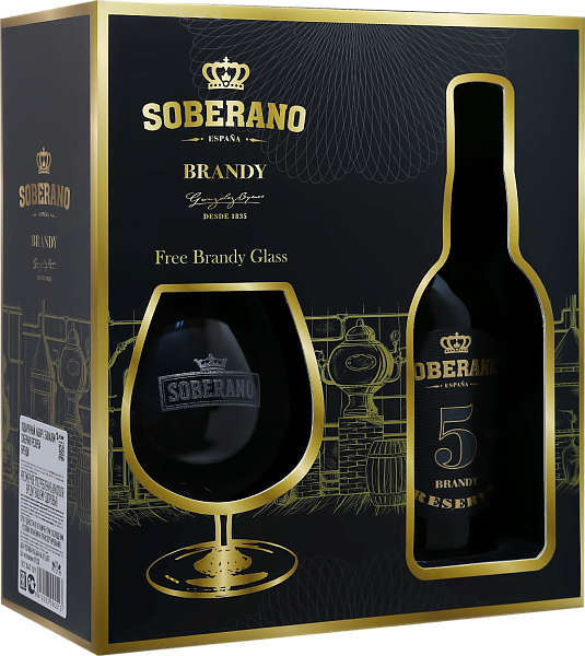 Бренди Soberano Reserva 5 Gonzalez Byass (gift box with glass), 0.7 л